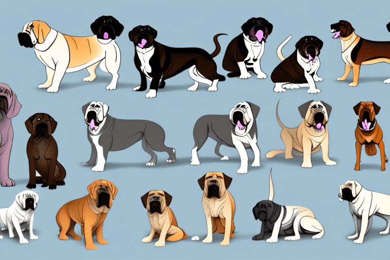 Several different types of mastiff dogs