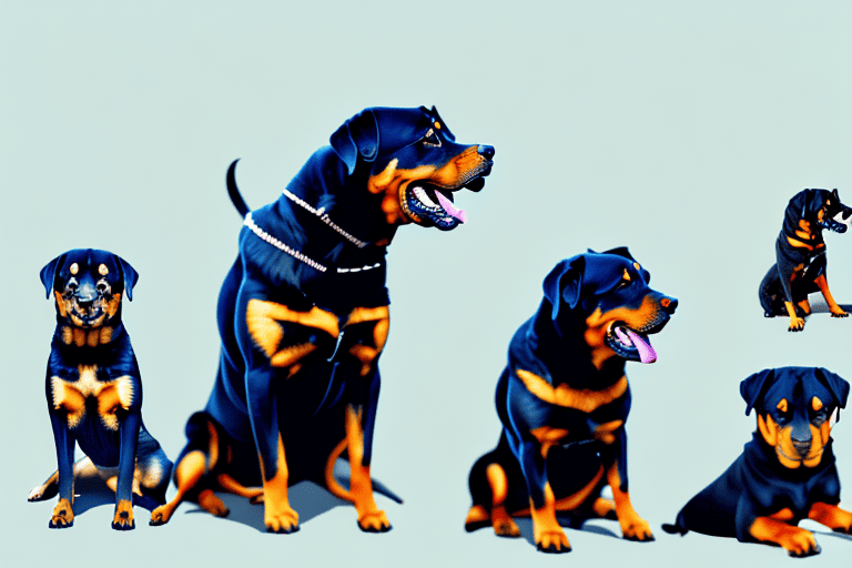 Three distinct types of rottweiler dogs showcasing their unique features and differences in a natural