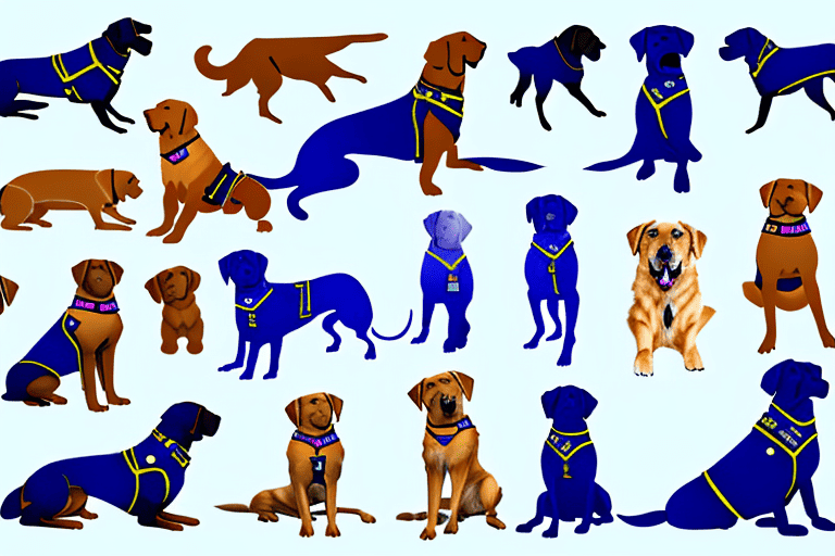 Various types of service dogs such as a labrador retriever