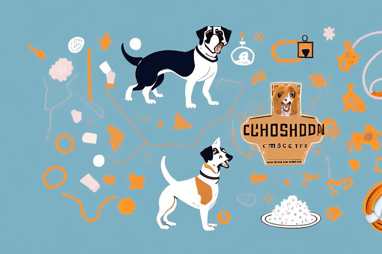 The chosen dog breed in a playful pose