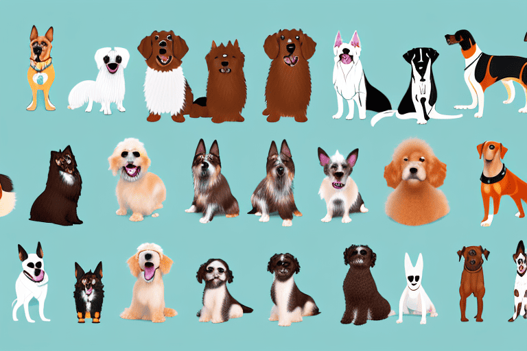 Various types of dogs of different breeds and sizes