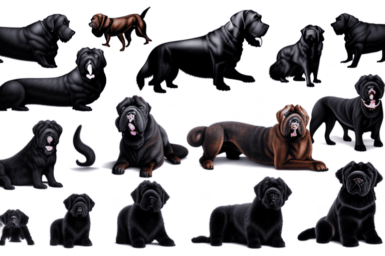 Several different types of large black dogs