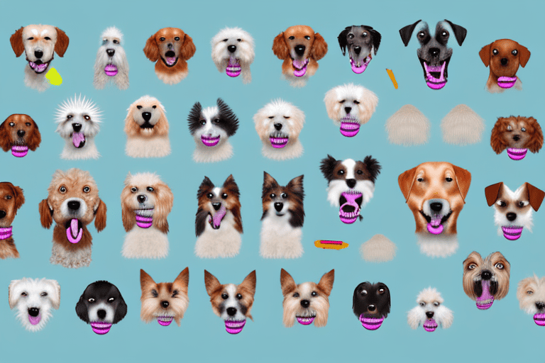 Several different breeds of dogs with indicators pointing to different parts of their mouth