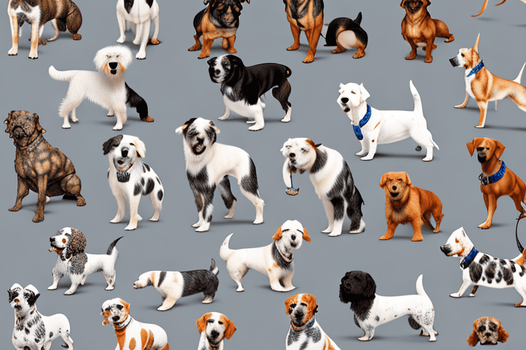 Various dog breeds showcasing different fur patterns such as spots
