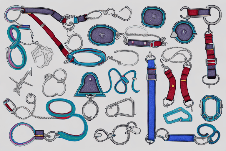 Various types of dog leads and collars