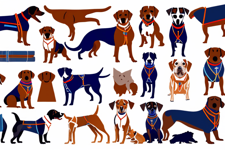 Various types of dog harnesses