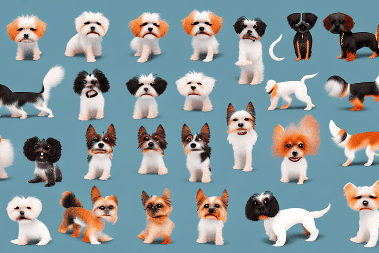 Various small dog breeds in different playful poses