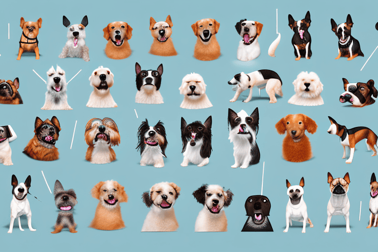 Several different types of dogs in various poses and activities