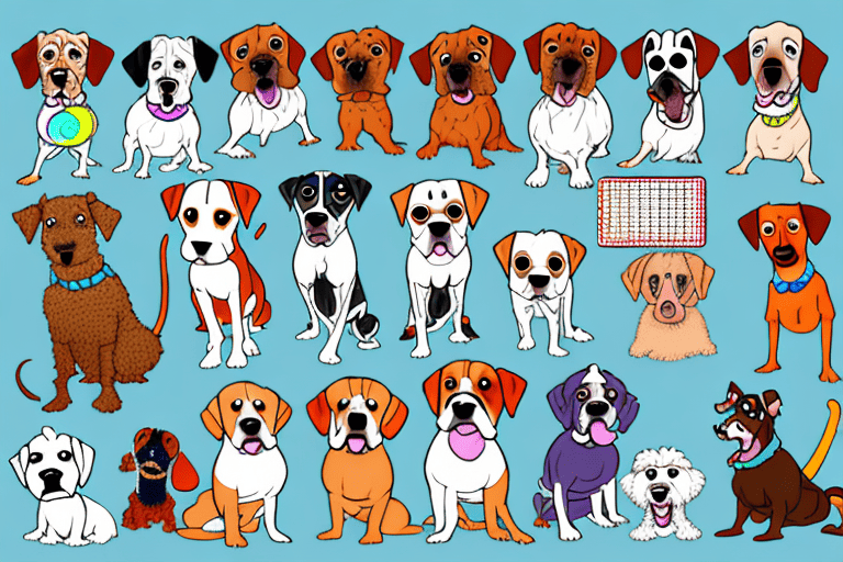 Various cartoon dog breeds showing different personalities