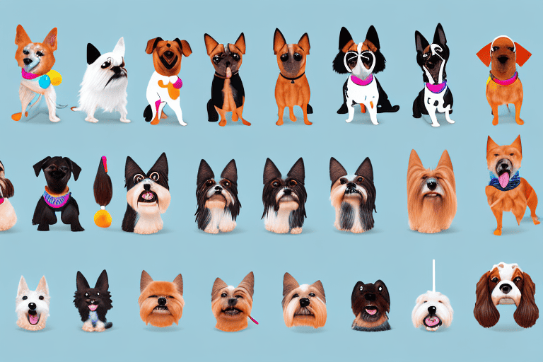 Various dog breeds in playful poses