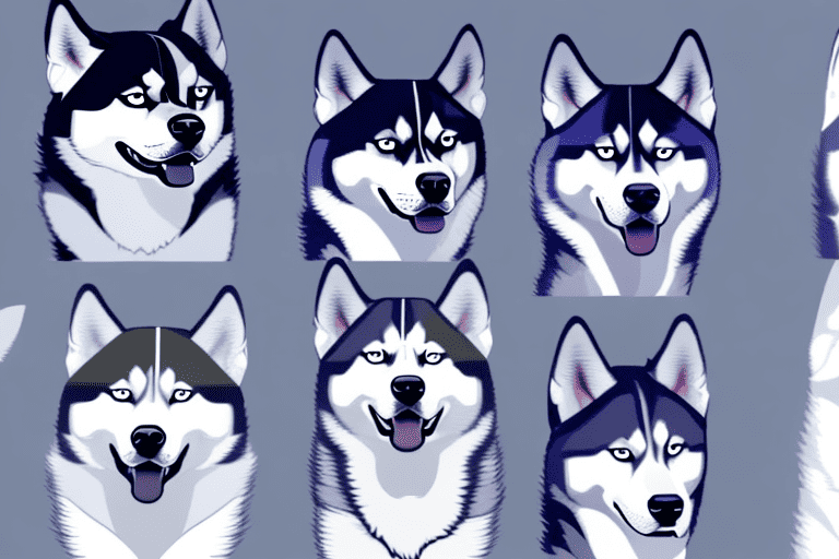 A variety of huskies in different poses