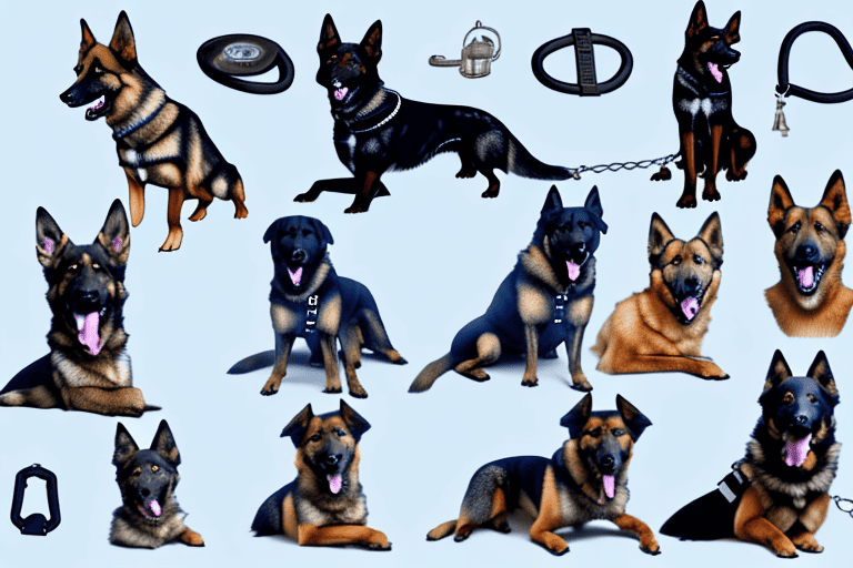 Several different breeds of dogs commonly used in police work