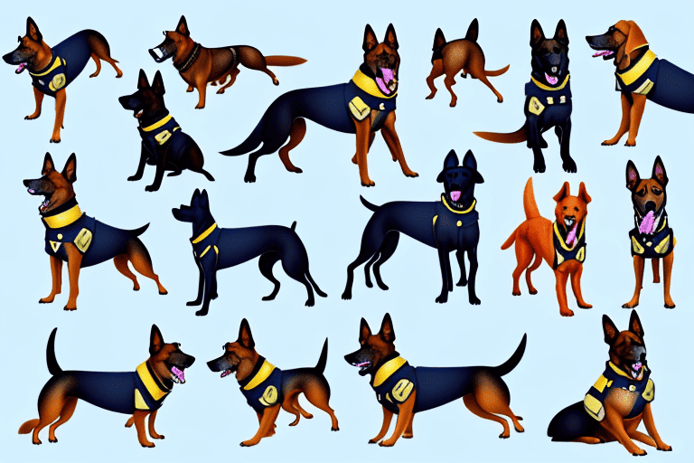 Several different types of dogs commonly used in the military