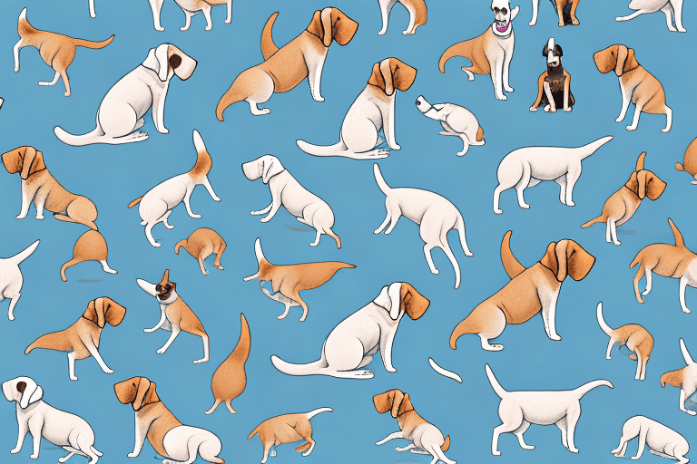 Several different types of dogs in a playful pose