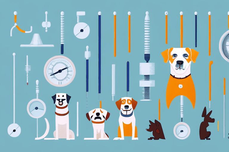 Several types of thermometers next to a friendly-looking dog