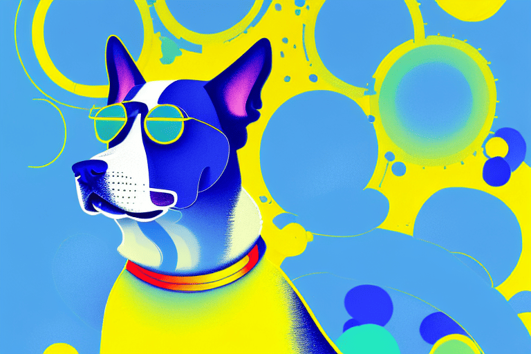 A dog looking at a colorful scene