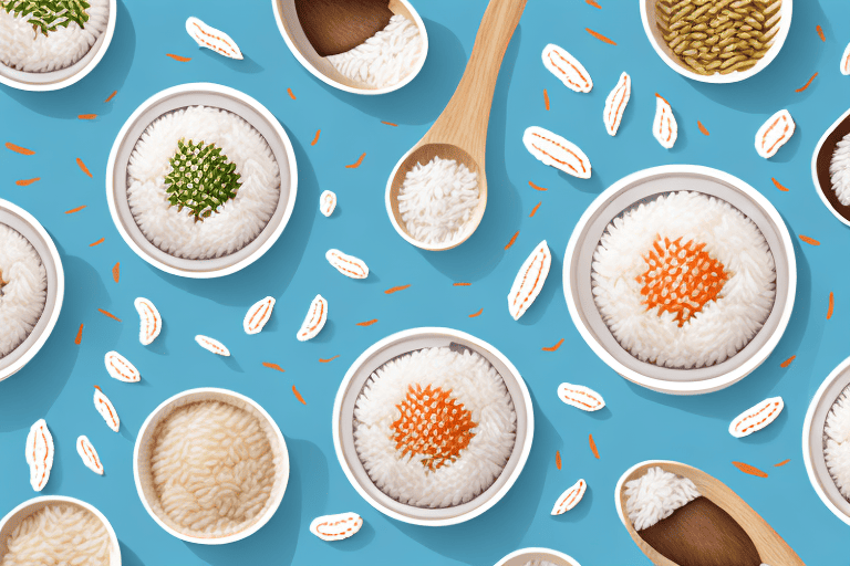 Several types of white rice in separate bowls