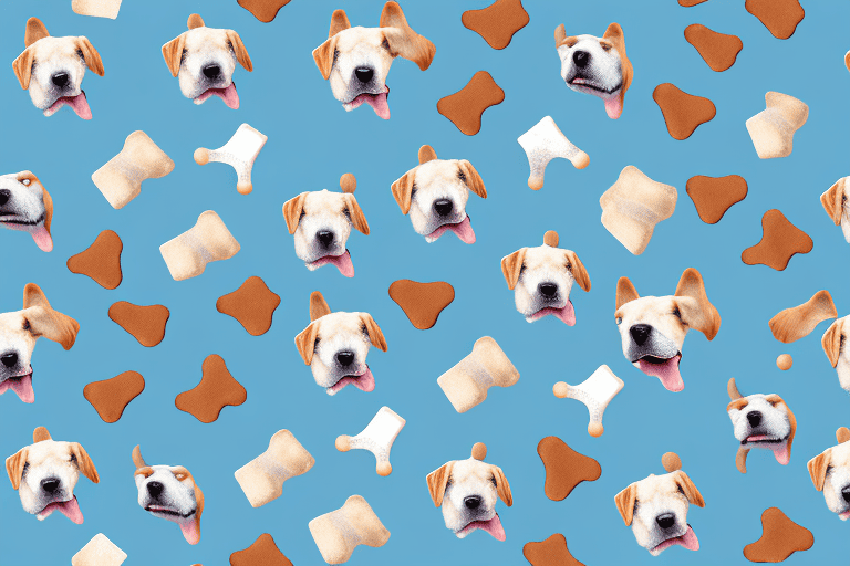 A variety of dog-safe bones scattered around a happy