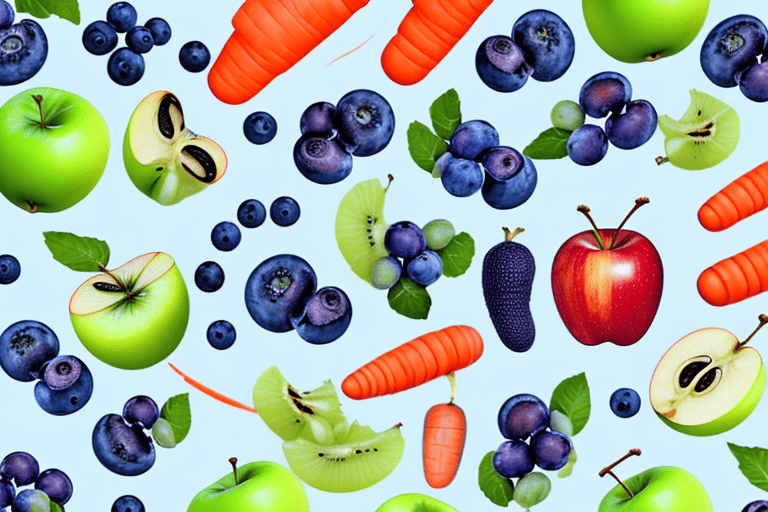 A variety of fruits and vegetables like apples