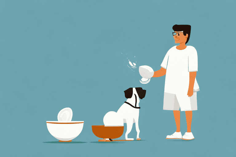 A curious dog sitting next to a bowl of coconut rice