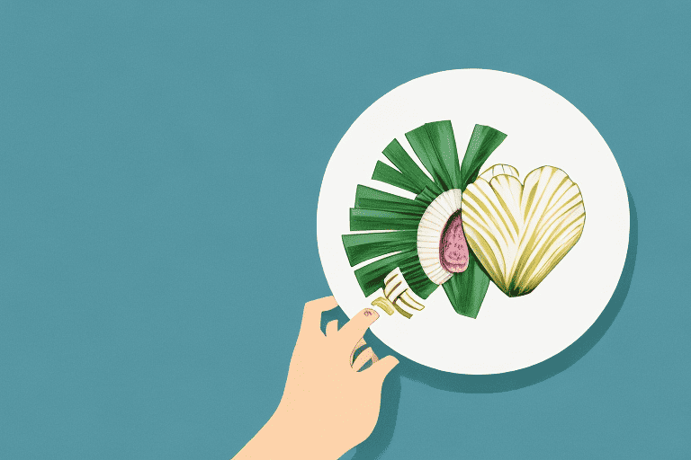 A curious dog sniffing a heart of palm placed on a plate
