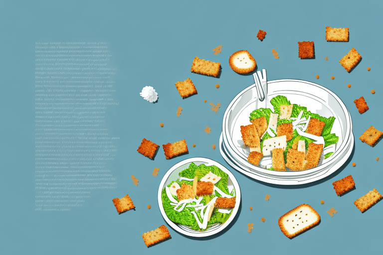 A curious dog sitting next to a bowl of caesar salad