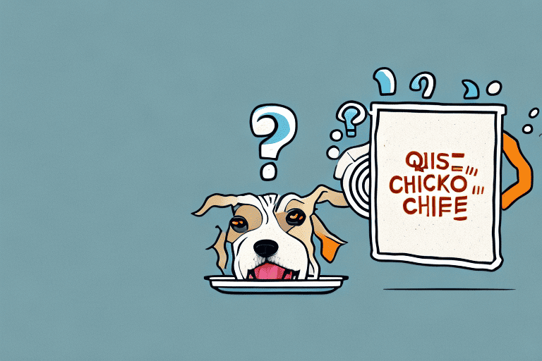 A curious dog looking at a bowl filled with chipotle chicken on one side