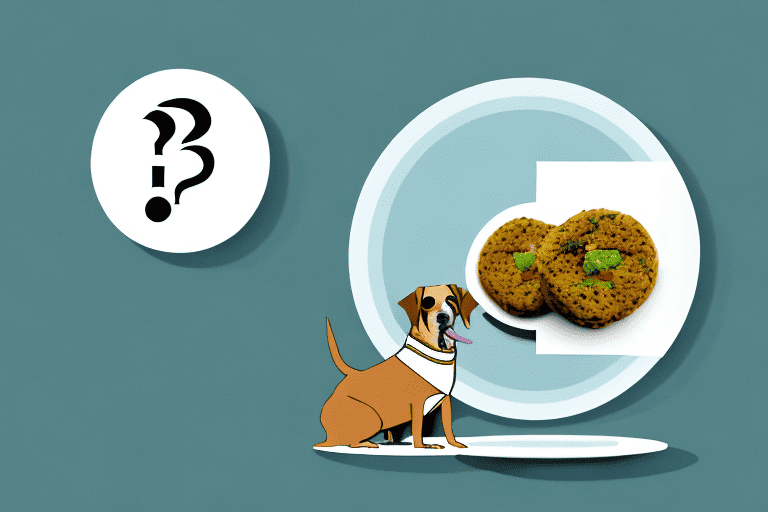 A curious dog sitting next to a plate of falafel
