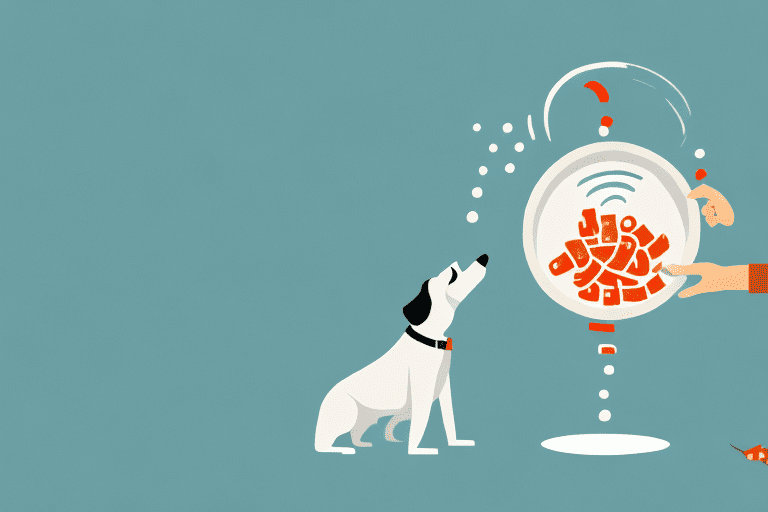 A dog curiously sniffing at a bowl of fish sauce