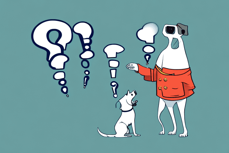 A curious dog sniffing a bag of pirate's booty snack with a thought bubble showing a question mark