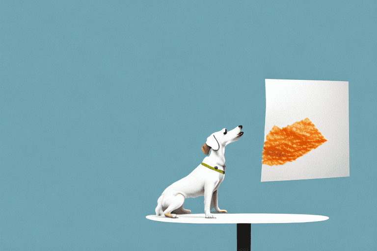 A curious dog sniffing at a piece of rice paper on a table