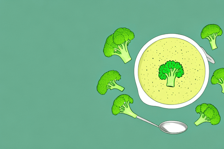 A curious dog peering into a bowl of broccoli cheddar soup