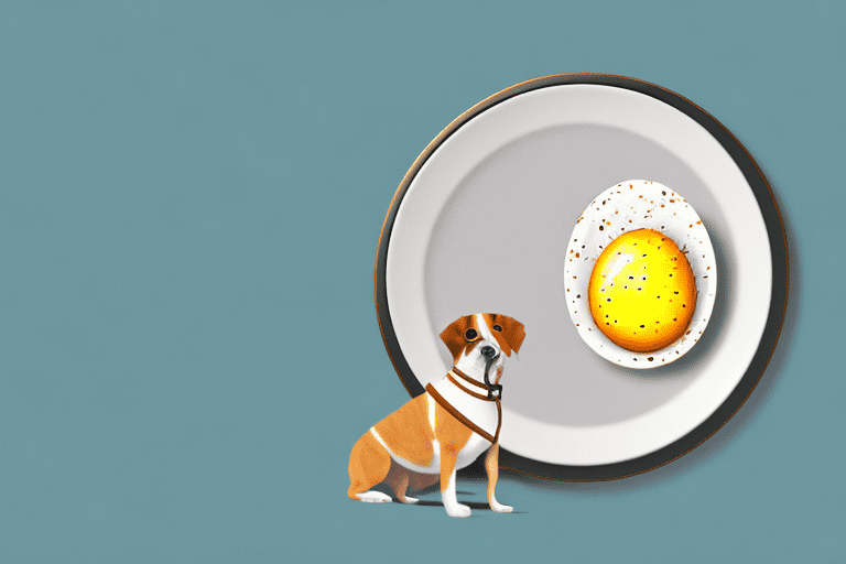 A curious dog sitting in front of a plate with an egg roll on it