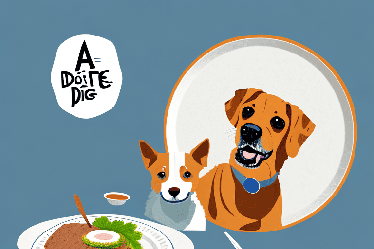A curious dog sitting in front of a plate with pate on it