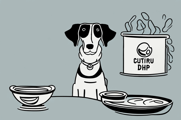 A curious dog sitting next to a bowl of pho