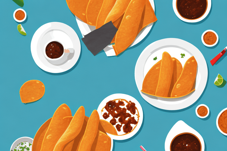 A curious dog sitting in front of a plate of taquitos