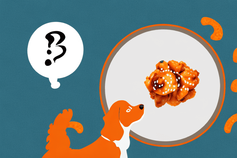 A curious dog looking at a plate of orange chicken