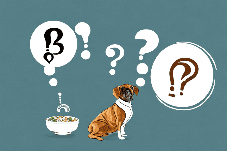 A curious dog sitting next to a bowl of chicken salad