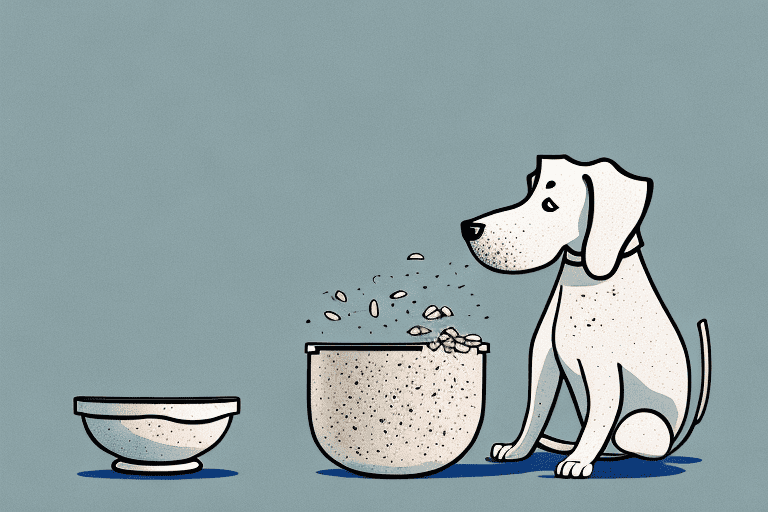 A curious dog sitting in front of a bowl filled with farro grains