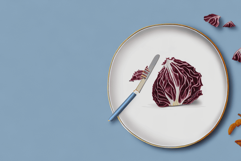 A curious dog looking at a piece of radicchio on a plate