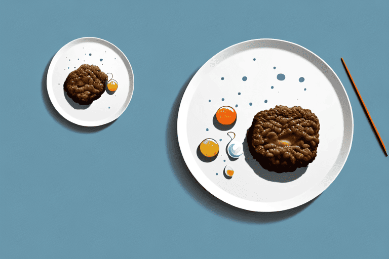 A curious dog sitting next to a plate of salisbury steak