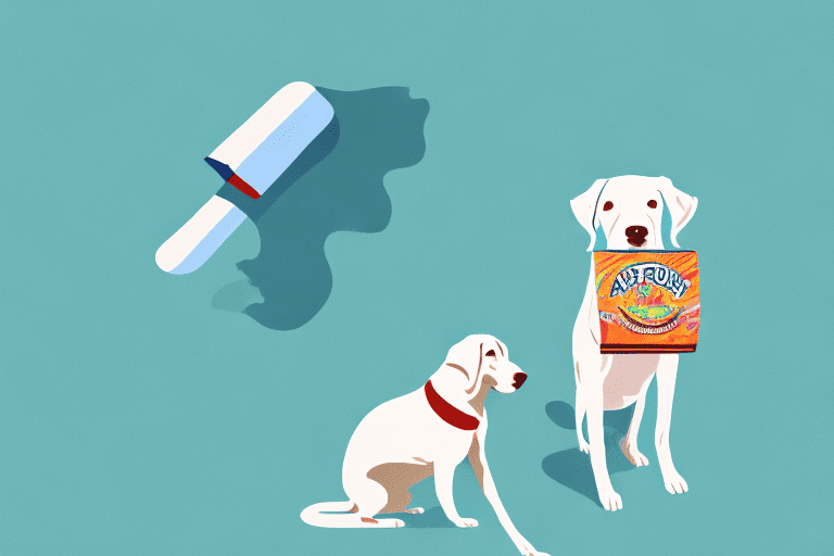 A curious dog sitting in front of a piece of taffy