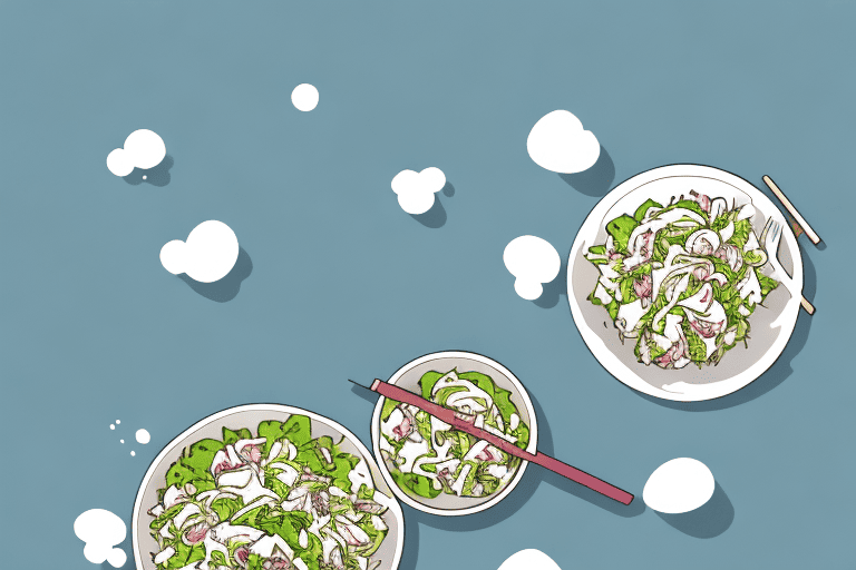 A curious dog sitting next to a bowl of chicken salad with mayo