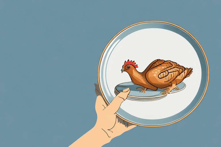 A curious dog looking at a plate with a cornish hen on it