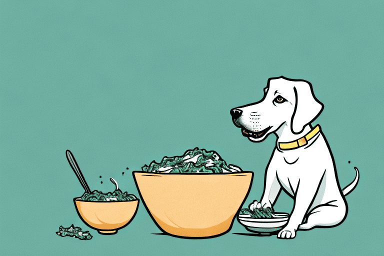 A curious dog sitting next to a bowl of spinach dip