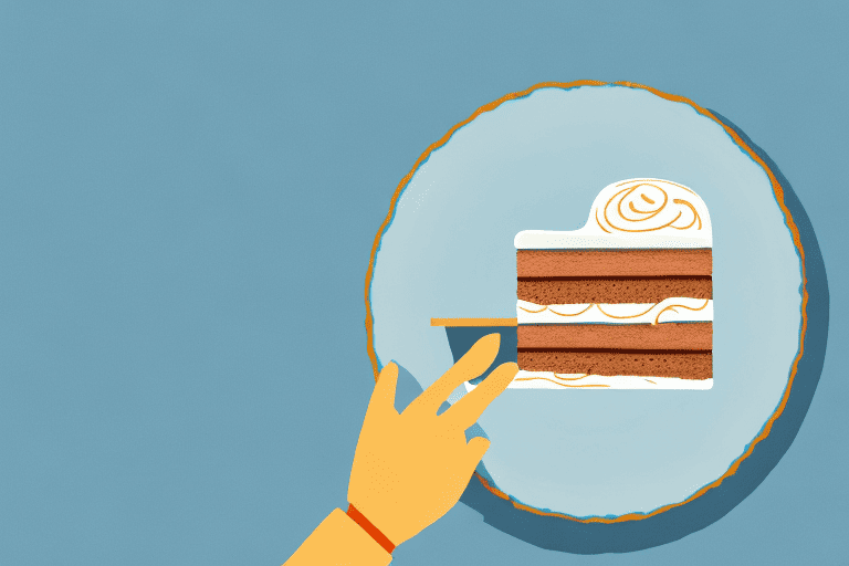 A curious dog sitting at a table with a piece of cake with frosting on a plate in front of it