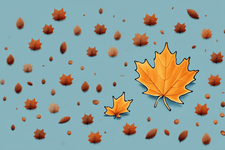 A curious dog looking at a scattering of maple seeds on the ground