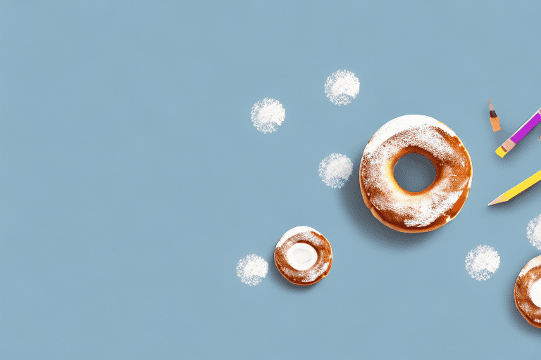 A curious dog sniffing a powdered sugar donut on a table