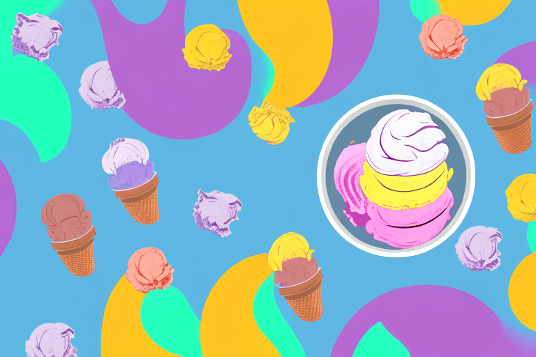 A curious dog looking at a bowl of colorful sherbert ice cream