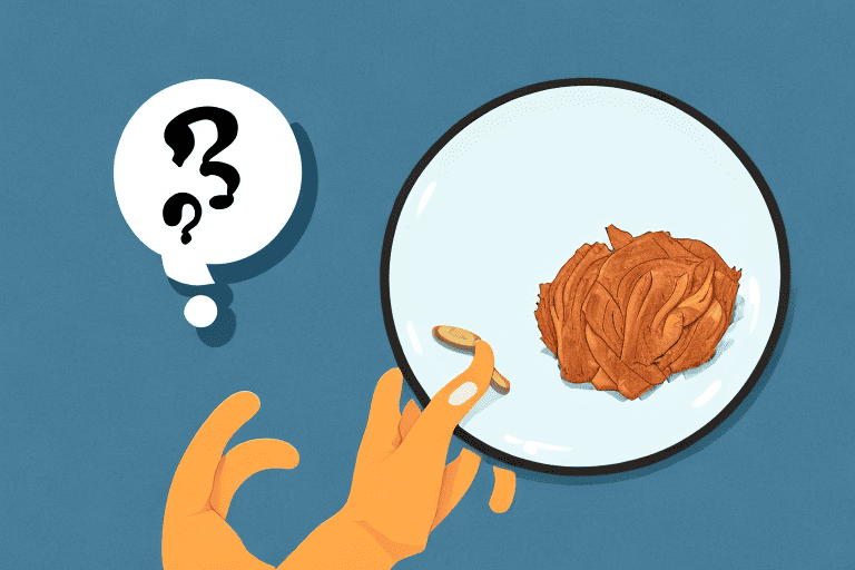 A curious dog looking at a plate of chitlins